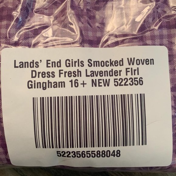 NWT LANDS' END GIRL'S SMOCKED WOVEN DRESS FRESH LAVENDER FLORAL GINGHAM 16+ - Picture 4 of 5